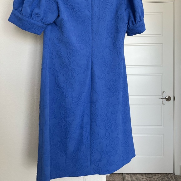 Cute blue Women's Blossom Jacquard Puff-Sleeve Dress - Picture 3 of 6